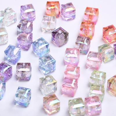 Anhänger aus Kunstharz, 8 mm, UV-beschichtet, imitierter Kristall, Würfel, quadratische Perlen, für Ohrringe, Armbänder, Schmuckherstellung, 20 Stück/Beutel