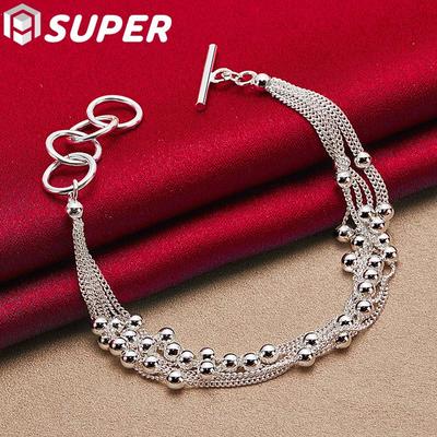 925 sterling zilver gladde kralen armband met meerdere kettingen
