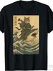 Vintage Anime Katze Japanisch Lustige Katze reitet auf Hai Männer Frauen T-Shirt