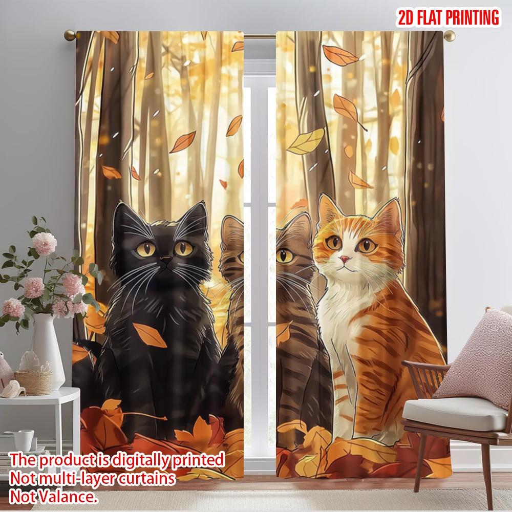 

2pcs,2D plane printing Pattern Curtains Autumn Trio Cats Versatile Polyester (without rod) Art Deco Festive for Study, Living 52.50×116.00 CM 2pcs