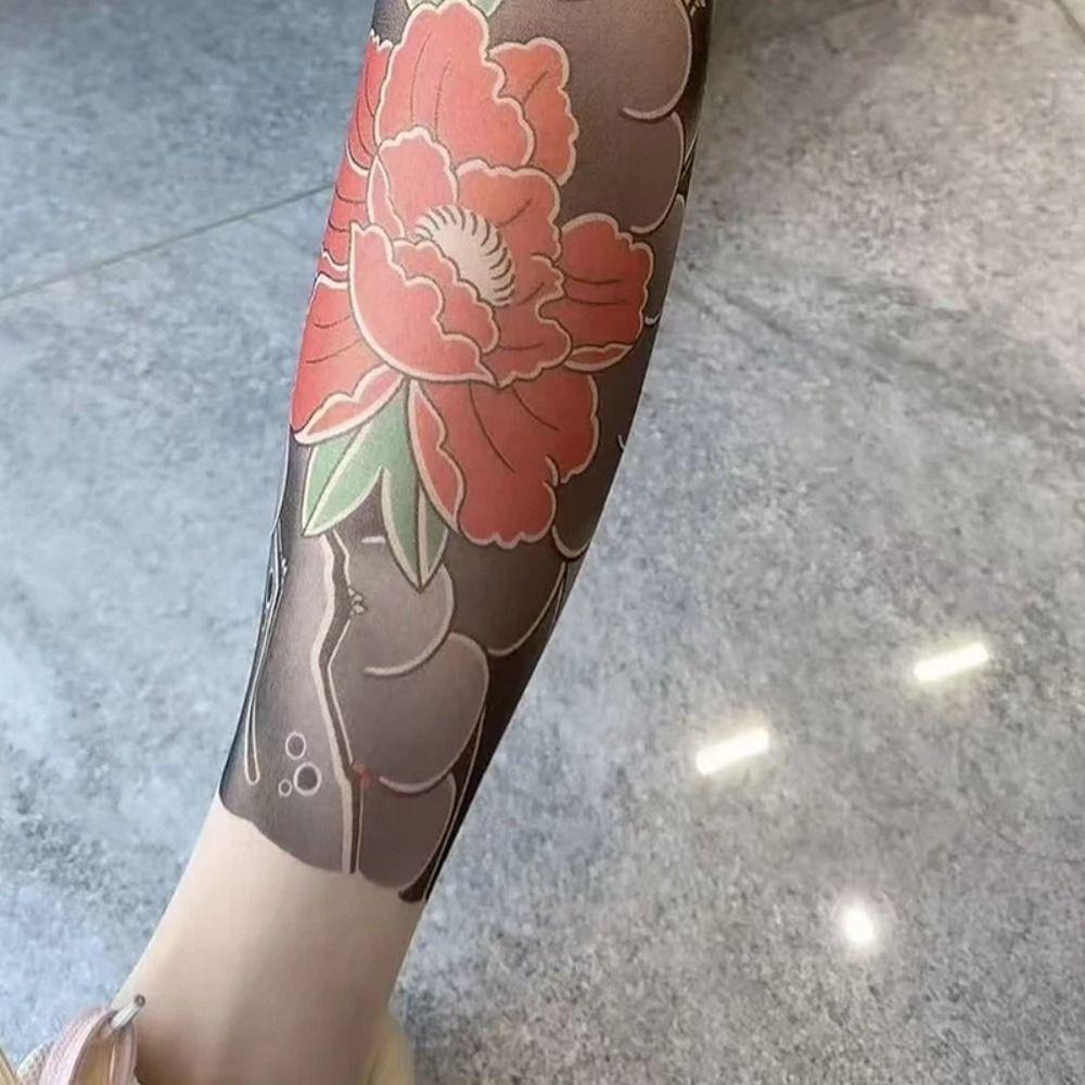 Sexy Peony Printed Tights High Waist Elastic Fake Pantyhose Nylon Female Stockings Party