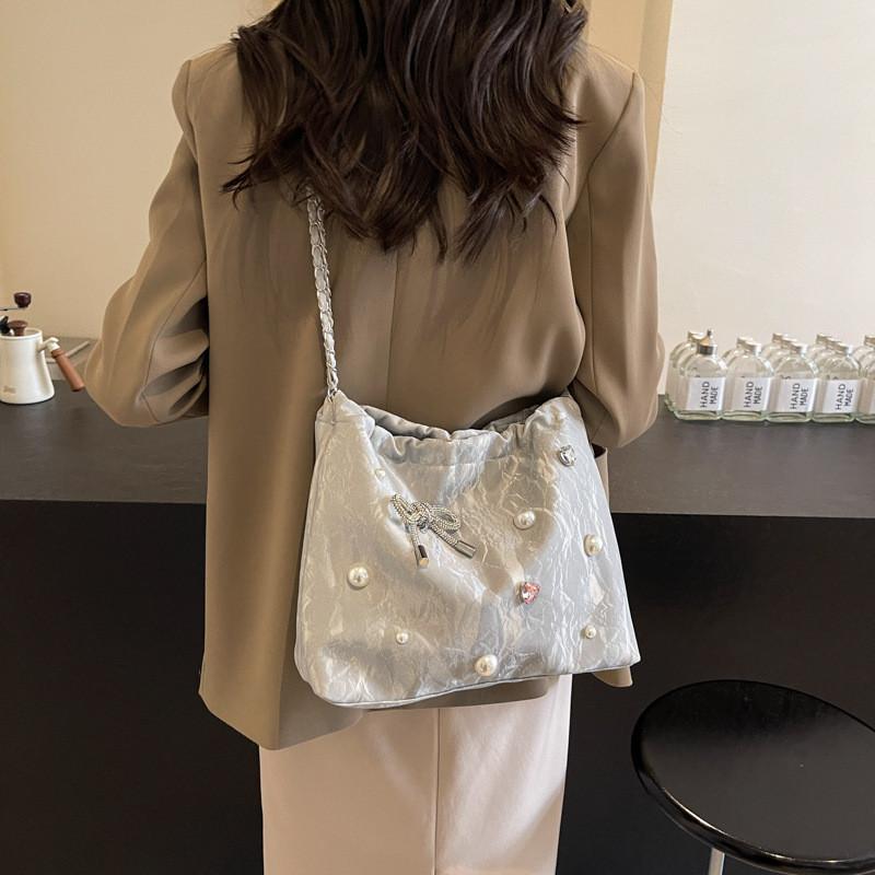 Stylish Korean Fashion Large Capacity Tote Bag For Women In Black Beige Pink Silver