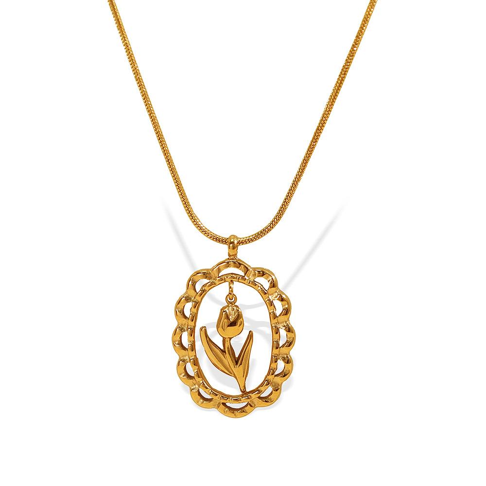 

Korean Version of Oval Brand Hollow Collarbone Chain Ins Wind Niche Temperament High Sense Light Luxury Love Tulip Flower 2026 45CM