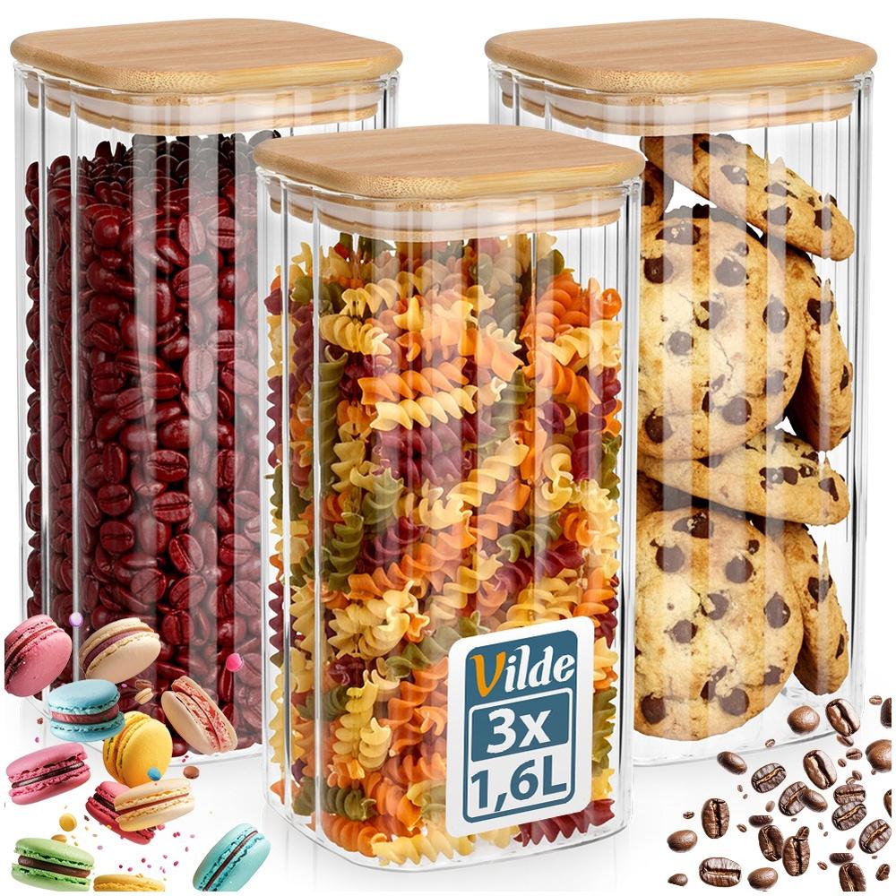 Glass containers for loose products with lid and seal 1.6 l 3 pcs.