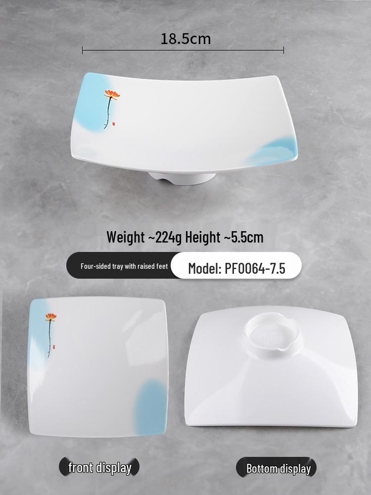Square High-Footed Melamine Plate for Serving Cold Dishes in Restaurants
