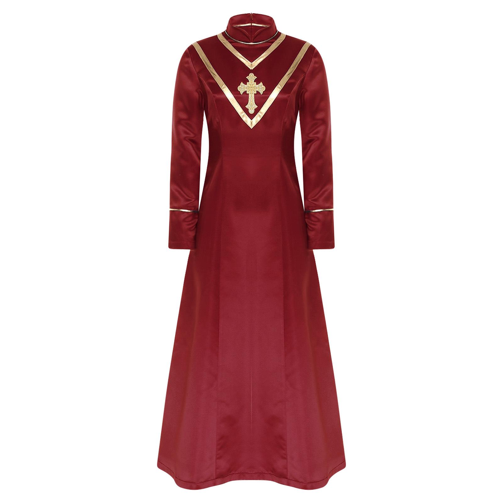 

Womens Metallic Shiny Trim Clergy Cassock Long Robe Halloween Cosplay Costume S