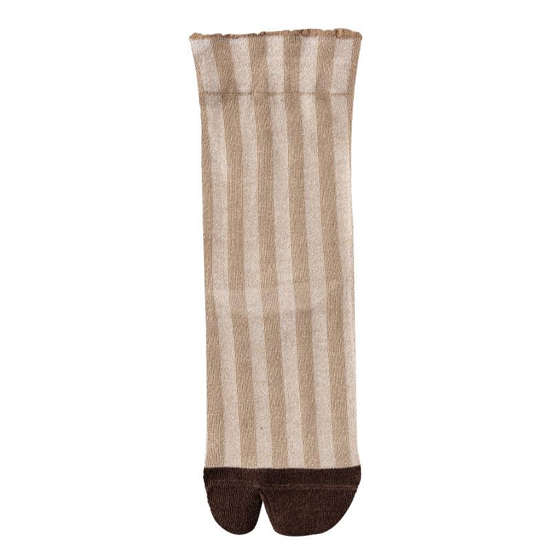 Color-blocked Two-finger Socks for Women, Mid-calf Socks, Cute Vertical Striped Thumb and Toe Split-toe Socks for Girls, Sheep's Hoof