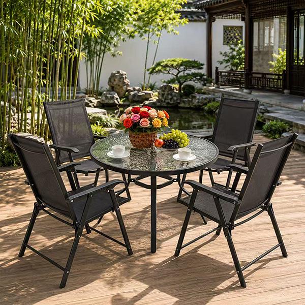Top-Rated Outdoor Folding Table and Chairs Set with Umbrella - Casual Teslin Chairs for Balcony and Courtyard