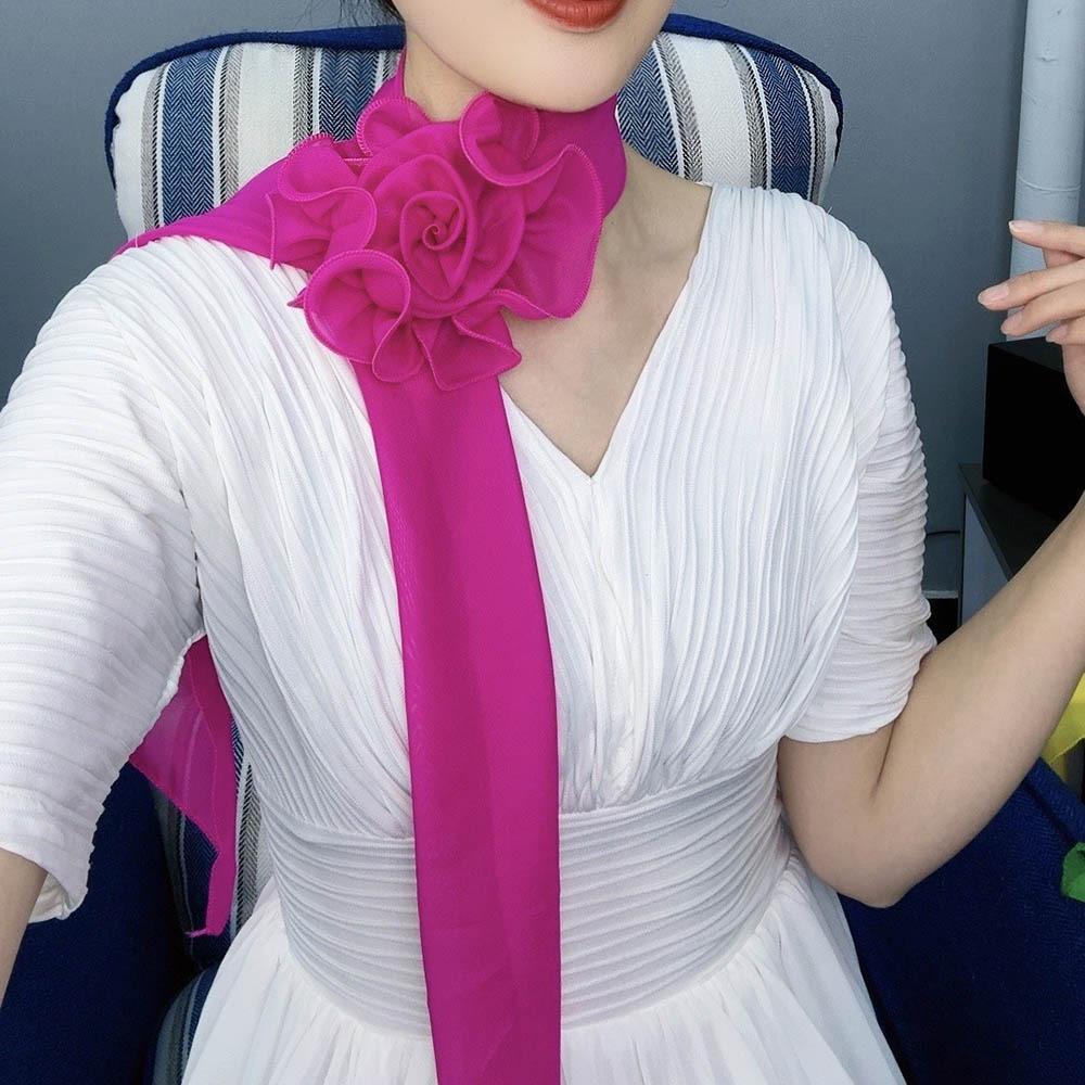 Versatile Chiffon Scarf Flower Neckerchief Sweet Floral Scarf Shawl  Women