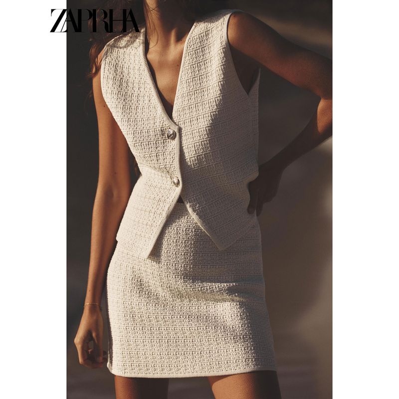 Zaprha 2025 Summer New Fashion Temperament Versatile Knitted Texture Mini Half-Length Short Dress 4192058