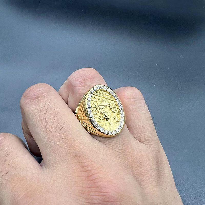 Vintage Cross Jesus Gold Color Stainless Steel Religious Jesus Christ Ring for Men Women Fashion Punk Biker Jewelry Gift