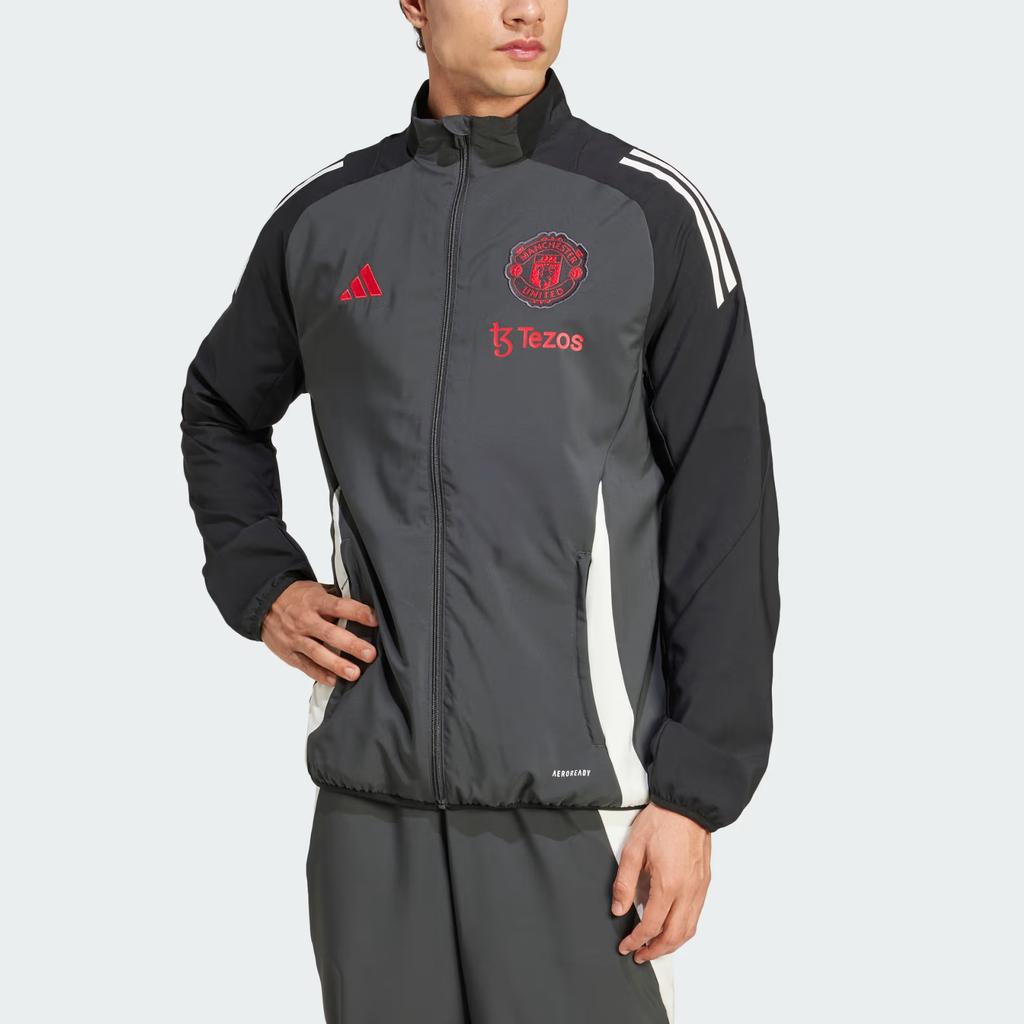 adidas Manchester United European Presentation 2024-25 Striped Stand Collar Zip Long Sleeve Jacket Men Jacket IS8081