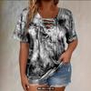 Top Casual da Donna a Manica Corta Tie Dye con Lacci e Scollo a V Taglie Forti