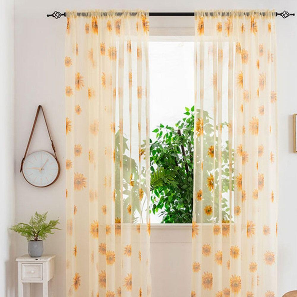 100x200cm Window Curtain Sunflower Lace Curtain Modern Voile Sheer Curtain  Living Room Decoration