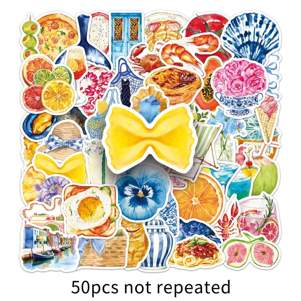 50-Piece Mediterranean Aesthetic Stickers for Girls' Travel Journals & DIY Decor