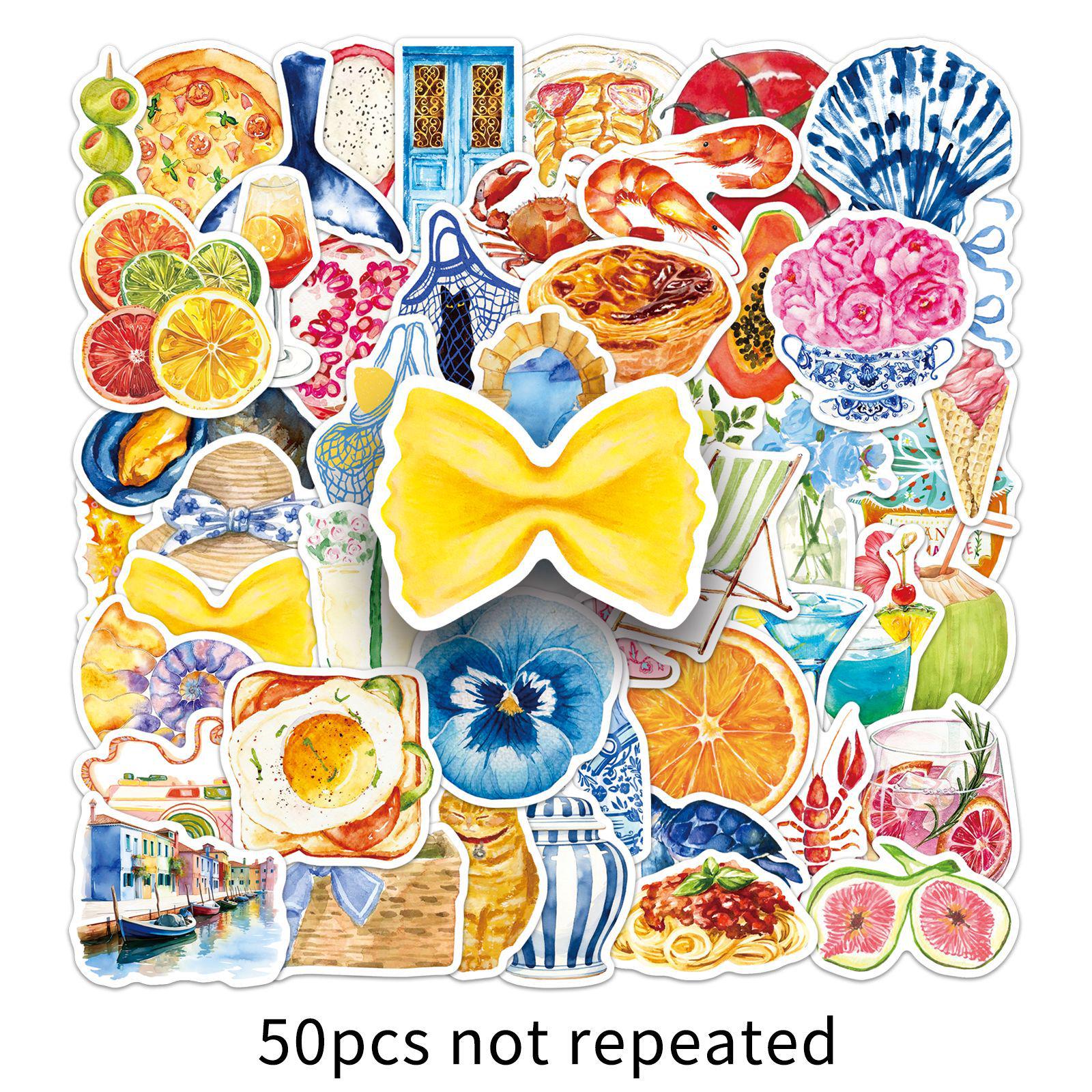 50-Piece Mediterranean Aesthetic Stickers - Waterproof Graffiti Art for Travel Journals and Water Bottles