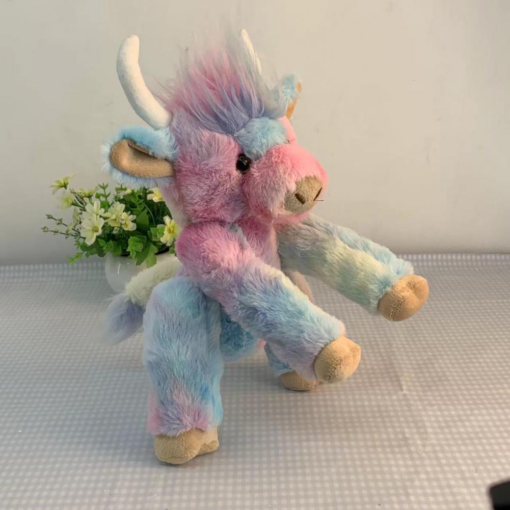 Realistic Highland Cow Toy Highland Cow Plushie with Music Rainbow Highland Cow Plush Toy with Music Movable Joints for Kids