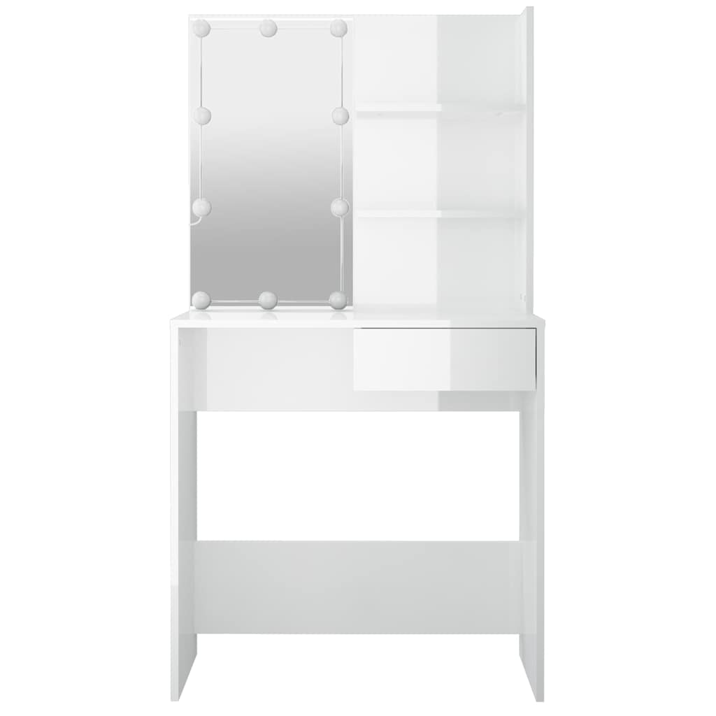 Makeup Table with LED Lights High Gloss White 74.5 x 40 x 141 cm