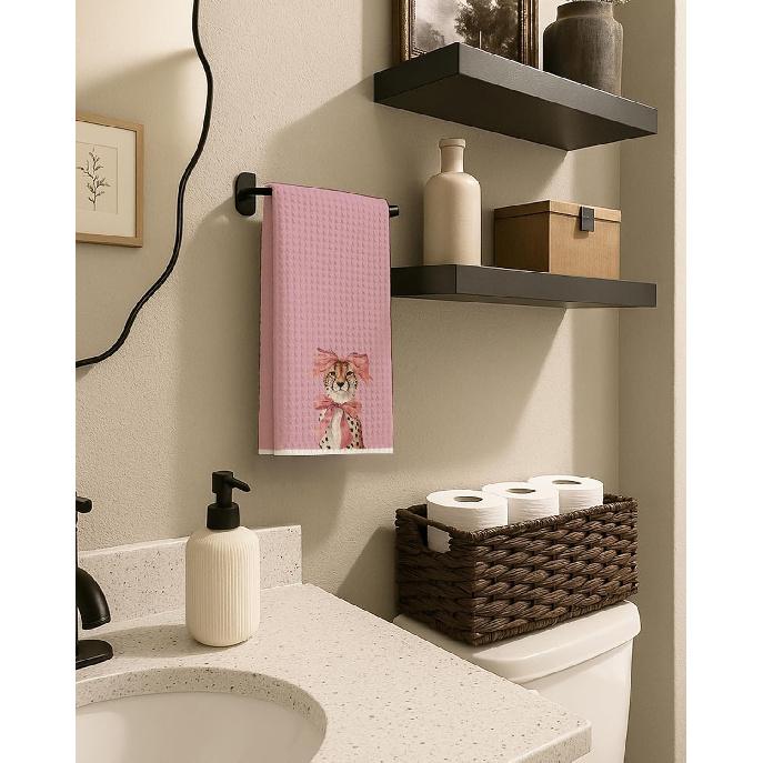 Pink Coquette Bow Leopard Giraffe Kitchen Towels Set of 2, Leopard Giraffe Decor Hand Towels for Bathroom, Pink Dish Tea Towels for Kitchen, Coquette