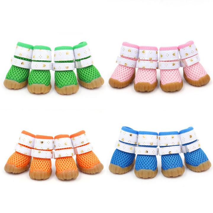 4 Pcs/set Breathable Dog Shoes Cute Anti-Slip Dog Boots Soft Candy Colors Dog Shoes Mesh Pug Products