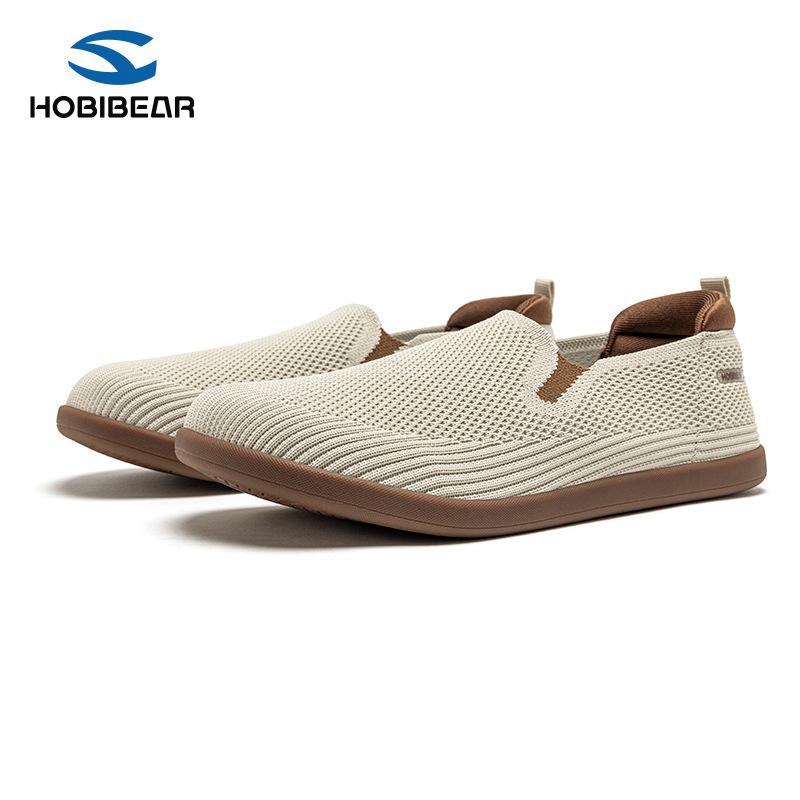 

HOBIBEAR High-quality men s and women s knitted upper flat shoes, breathable slip shoes, casual black and white flat shoes, comfortable walking shoes 43