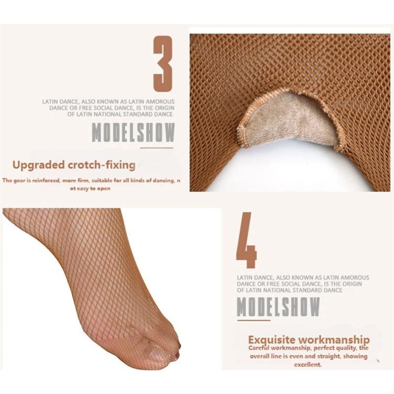 High Elasticity Fishnet Tights with Breathable Fabric Reinforced Toes Latin Dance Mesh Footed Pantyhose For Women Girls