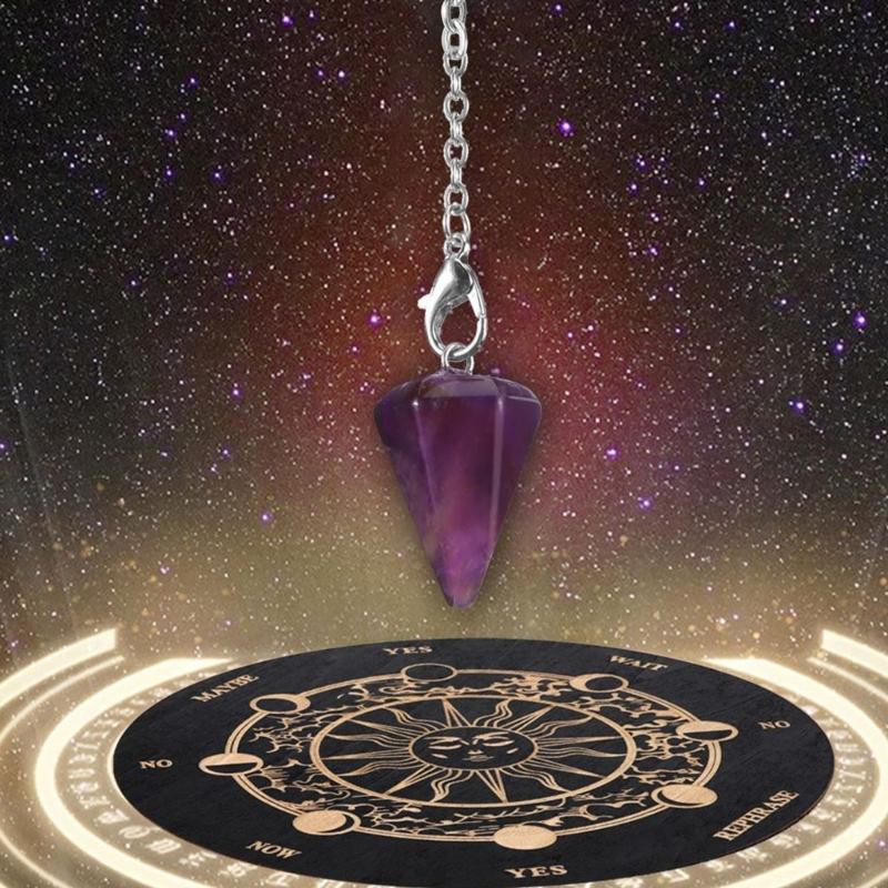 Divination Metaphysical Message Board Wooden Pendulum Board with Crystal Dowsing Pendulum Necklace Witchcrafts Supplies