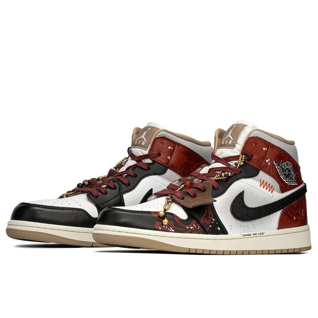 Jordan Air Jordan 1 Slip Resistant Abrasion Resistant Mid top Vintage Basketball Shoes Women's Black Red BQ6472-103(TeamA-S-BOX)