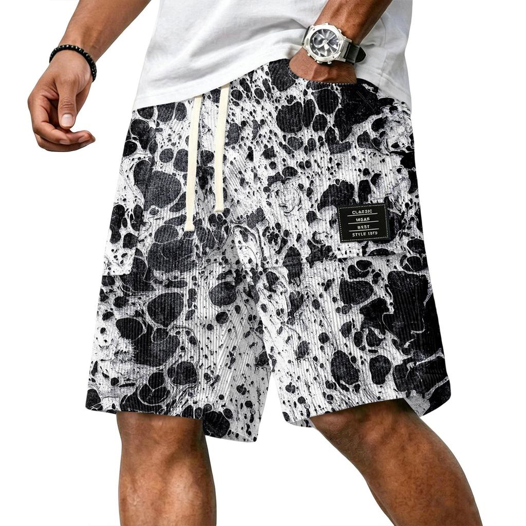 Men Casual Corduroy Drawstring Shorts Gradient Pattern Elastic Waistband Comfortable Fit Suitable for Everyday Wear
