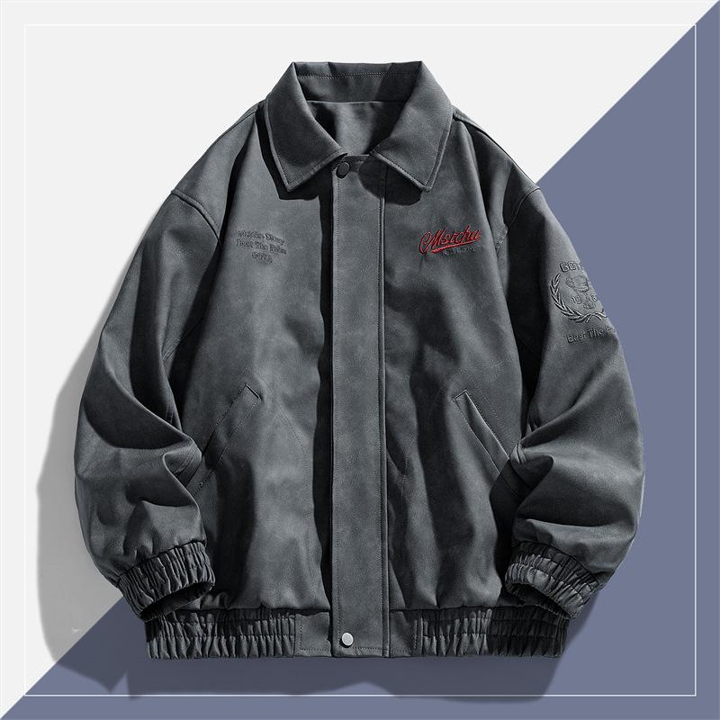 Autumn American Vintage Embroidered Jacket Men's Spring and Autumn Leather Jacket Lapel Motorcycle Leather Jacket South East Asia