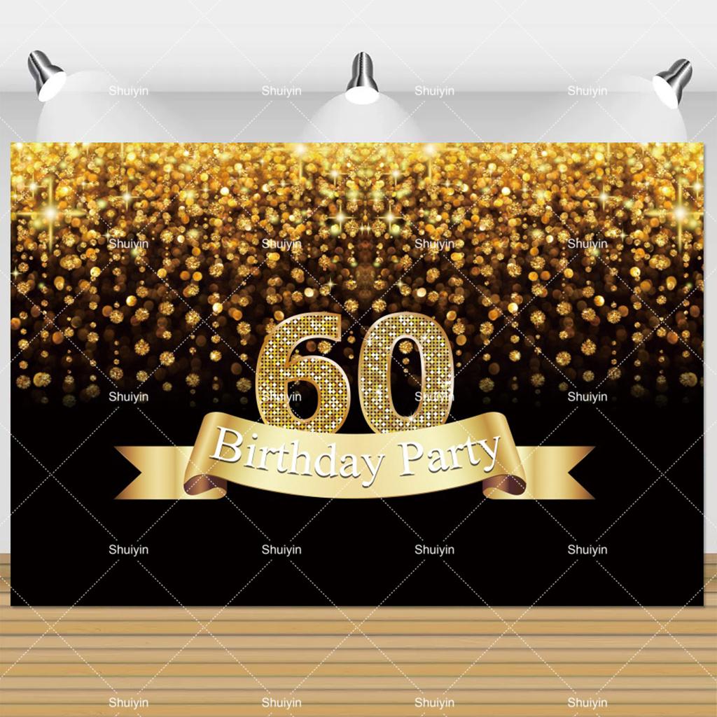 60th Birthday Backdrop Woman Man 60 Years Old Birthday Decorations Party Supplies Glitter Balloons Sixty Banner Photo Shoot Prop