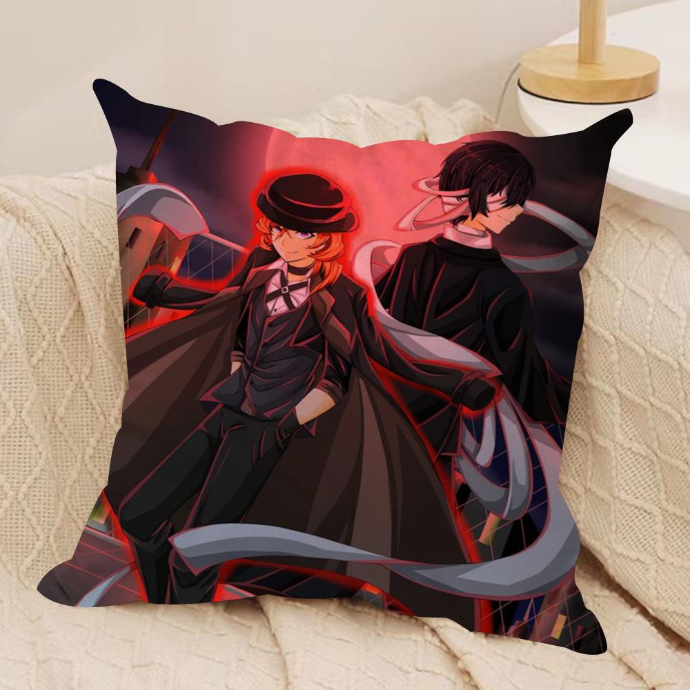 B-BunGo S-Stray Dogs Cushion Cover Soft Plush Fabric Double-Sided Printed Sofa Cushion Cover for All Seasons Home Decor Gift