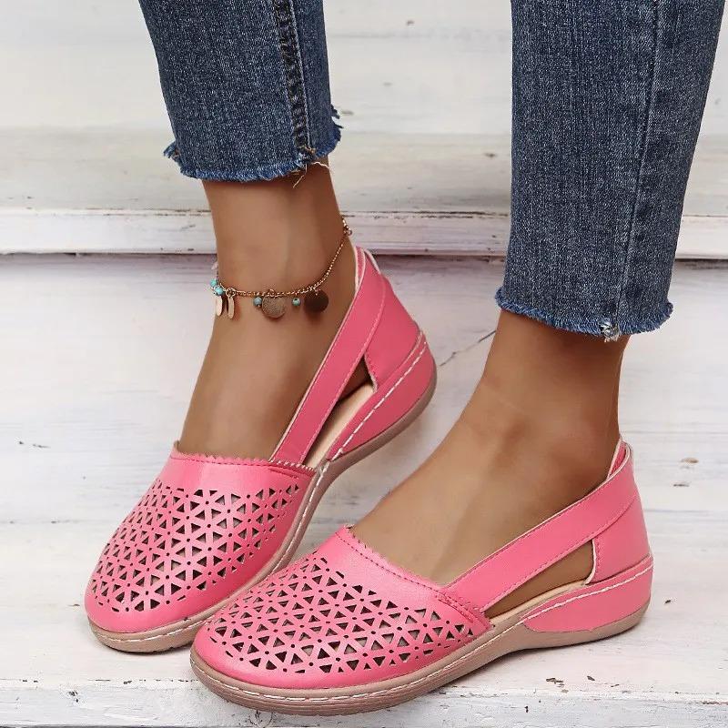 Women's Summer Flat Round Toe Sandals 2022 New Retro Button Sandals Comfy Mary Jane Comfortable Shoes for Women Plus Size 43