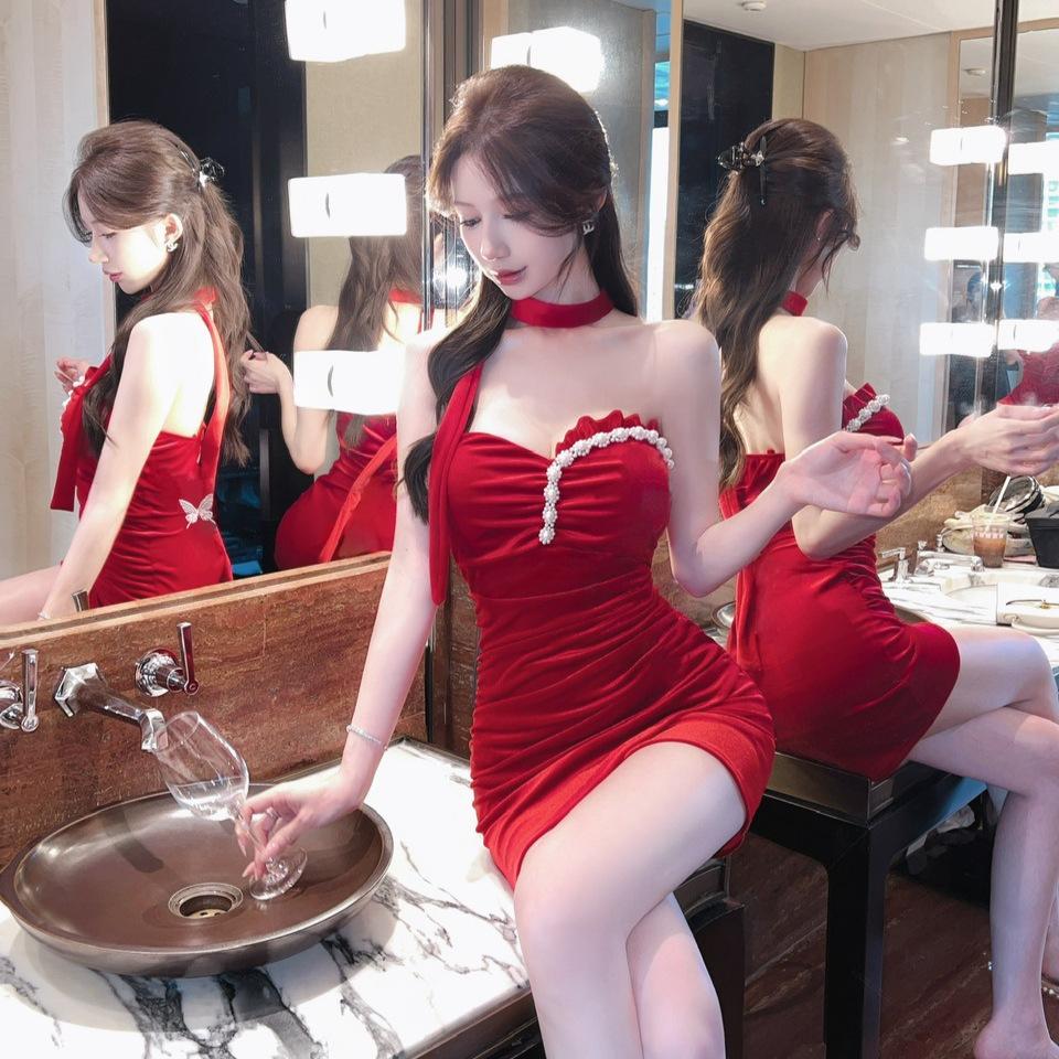Celebrity style sexy temperament tube top irregular splicing tight hip skirt female slim versatile base dress short