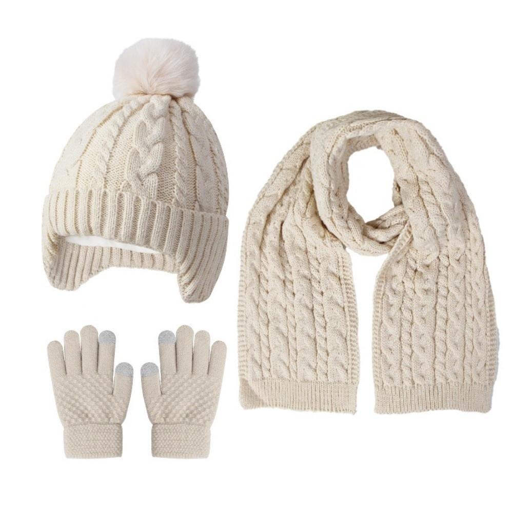 New Winter Hat Scarf Gloves Set 3-10Y Warm Pompom Knitted Hats Thicken Windproof Toddler Bonnet Children's Outdoor