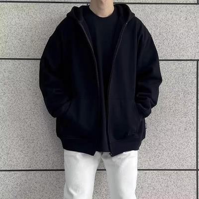 Men's Trendy Hooded Cardigan Sweatshirt - Loose, Wear-Resistant Zipper Top for Spring, Autumn, Winter.