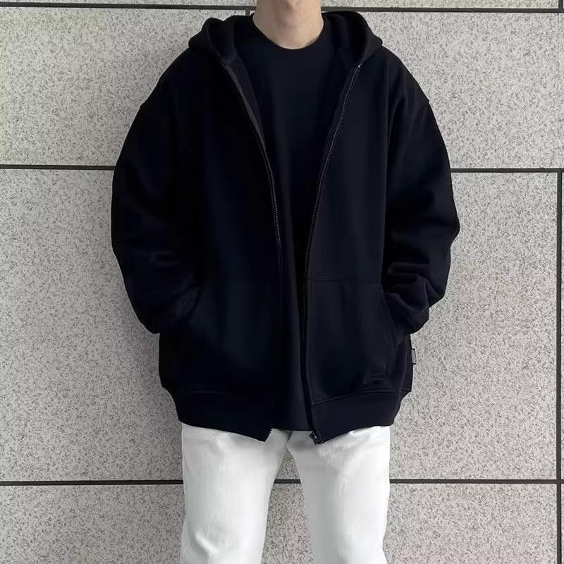 Men's Versatile Solid Color Zipper Cardigan Hoodie