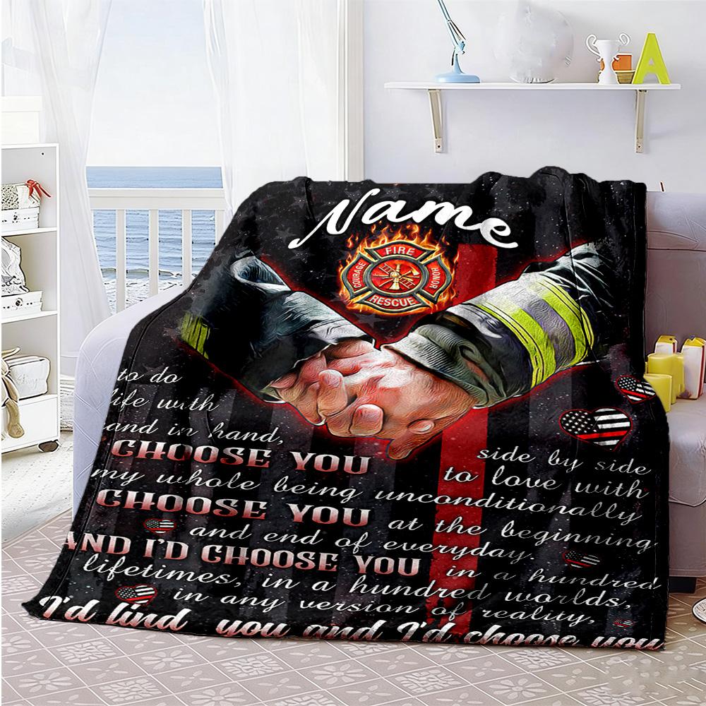 Firefighter Personalized Text Blanket Multi-purpose Customizable Blanket Durable Comfort Suitable for Picnics Bedding Livingroom Chair
