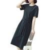 Southeast Asia Plus Size Mid-Length Striped Short Sleeve Waist-Cinching Dress, Korean Style 2026