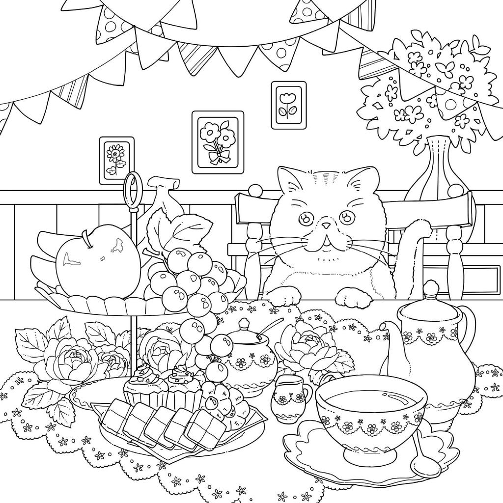 A Dreaming Cat's Floral Journey Adult Coloring Book