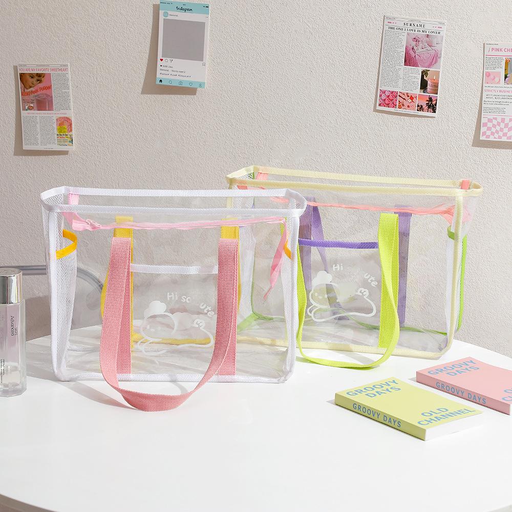 Summer Fashion Tote Bag Large Clear PVC Cartoon Handbag Jelly Transparent Beach Purse for Women Cute Shower Shoulder Bag for Bath