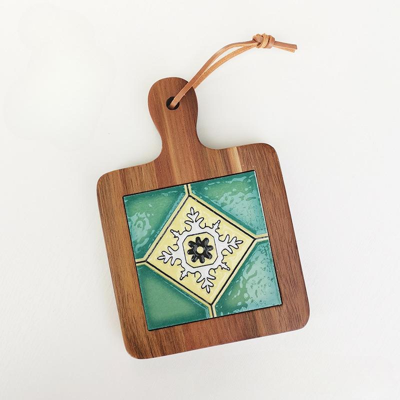 Solid Wood Flower Brick Hand Pot Mat Insulated Cup Mat Retro Dining Mat Decoration for Home Restaurants Kitchen Table Mat Cup