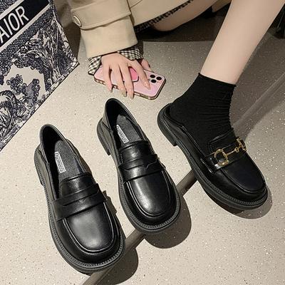 Retro Metal Black Single Shoes Versatile Women's New British Style Soft Leather Spring and Autumn Small Leather Shoes Women