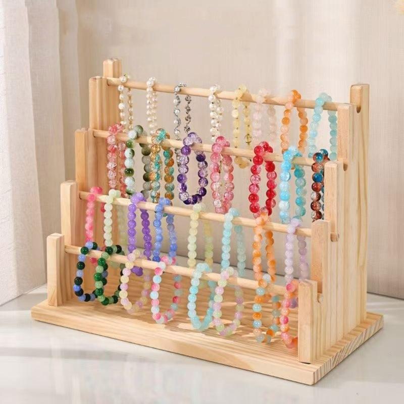Tiered Stepped Wood Jewelry Holder Rack For Bracelet Necklace Storage Wooden Construction Wrist Accessories Holder