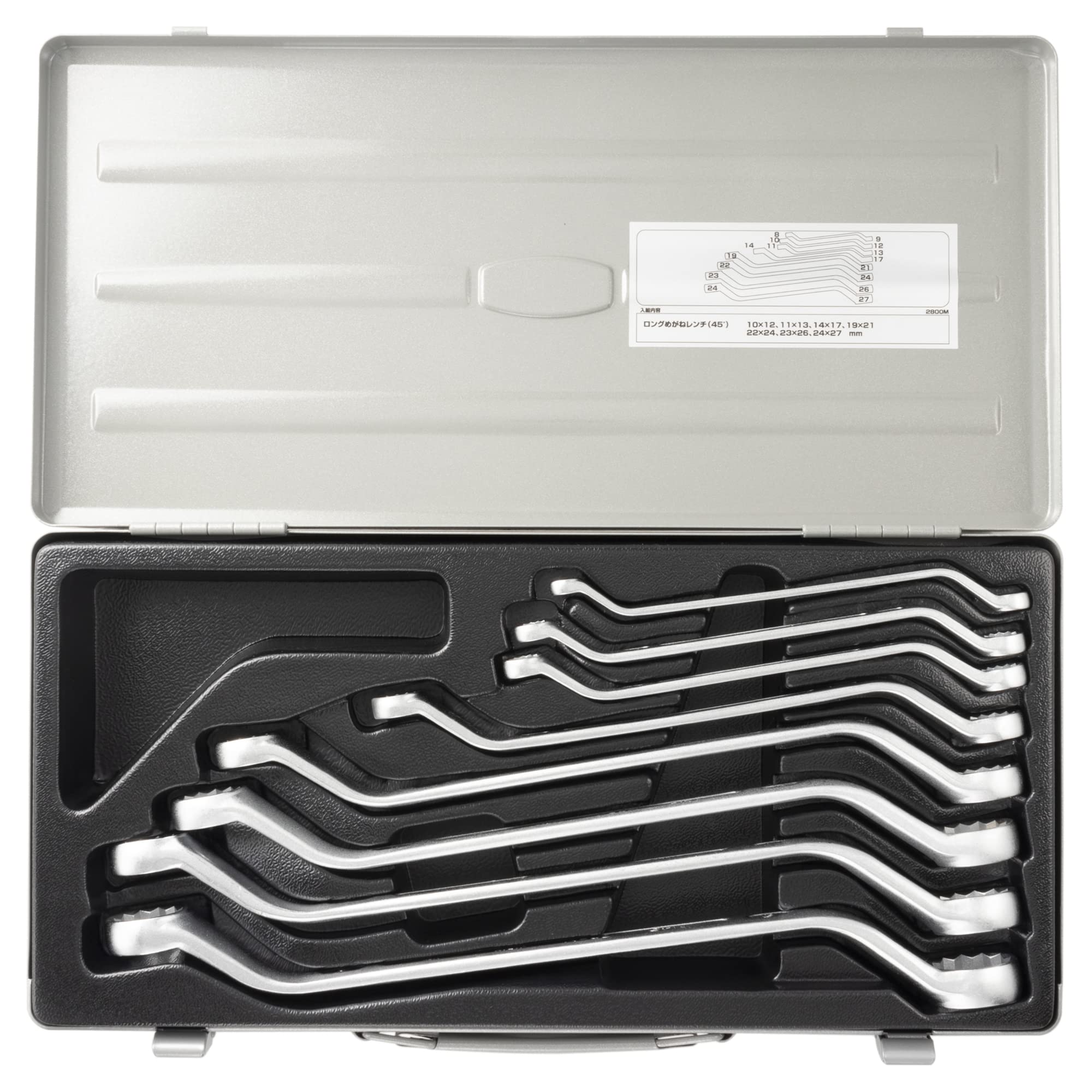

TONE Long Wrench Set 2800M Silver 8 Pieces (45°) Two-Face Width 8~27mm