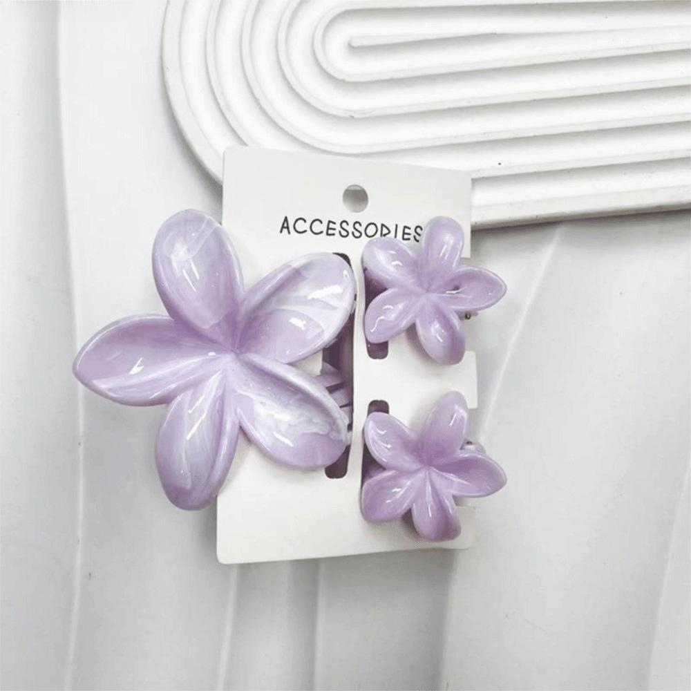 3Pcs/Set Hawaiian Flower Colroful Gradient Hair Claws Ponytail Cip Plumeria Flower Shark Clip Barrettes Hairpins For Women Girl