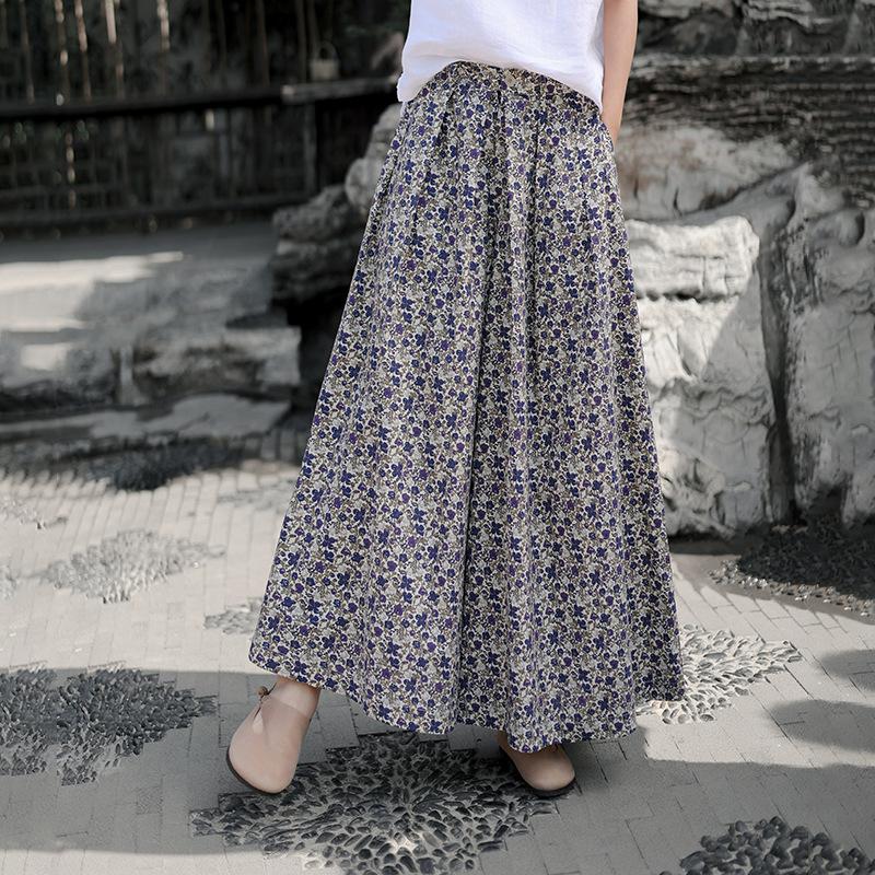 

Johnature Women Vintage Print Floral Wide Leg Pants Summer Button Fly Trousers Loose Casual Soft Female Pants XXL