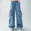 Pantaloni da lavoro solidi con coulisse a gamba larga per le donne Pantaloni sportivi dritti alla moda Pantaloni casual da ufficio Lady Y2K Streetwear Pantaloni larghi Donna 24207
