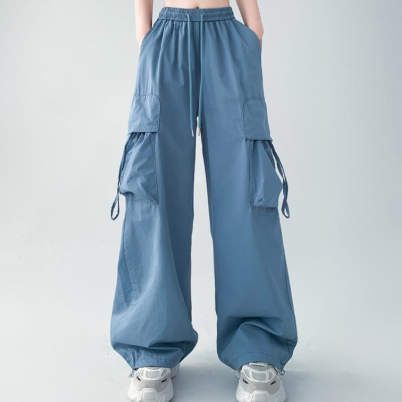Pantaloni da lavoro solidi con coulisse a gamba larga per le donne Pantaloni sportivi dritti alla moda Pantaloni casual da ufficio Lady Y2K Streetwear Pantaloni larghi Donna 24207