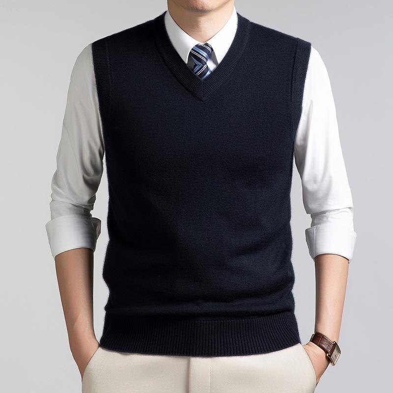 Men S Solid V Neck Knitted Sleeveless Pullover Casual Warm Vest